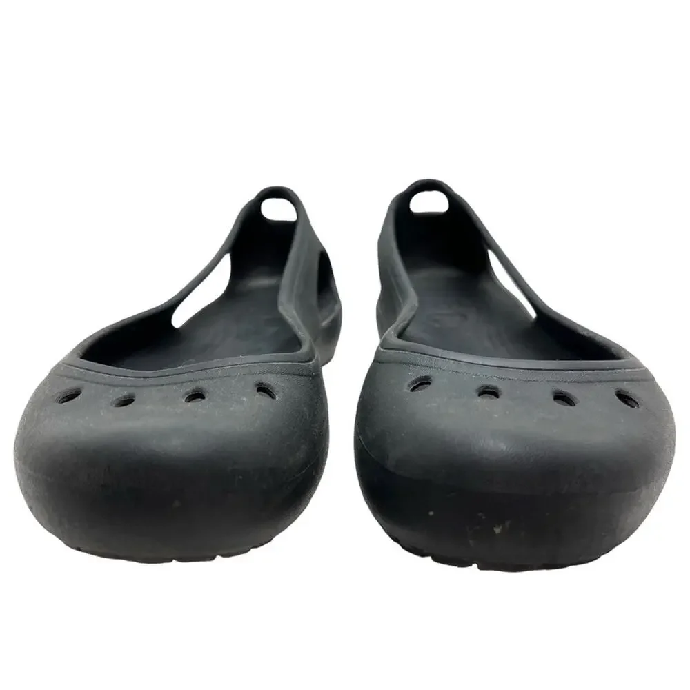 CROCS Black Slip On Round Toe Rubber Waterproof Flats Loafers Casual Shoes sz 8